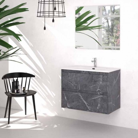 MUEBLE DE BAÑO SUSPENDIDO ETNA 60cm. DE 2 CAJONES + LAVABO + ESPEJO 