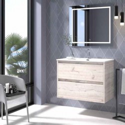 BATHROOM HUNG FURNITURE WITH TWO DRAWERS AND HEATED BACKLIT LED MIRROR, 80CM