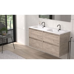 BATHROOM HUNG FURNITURE WITH FOUR DRAWERS, TWO SINKS  AND MIRROR, 120CM