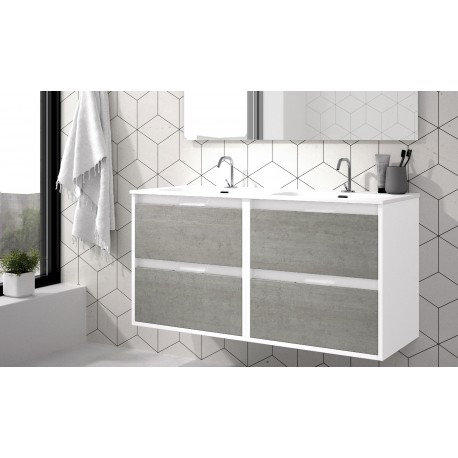 MUEBLE DE BAÑO SUSPENDIDO ETNA 120cm. DE 4 CAJONES + 2 LAVABOS + ESPEJO 