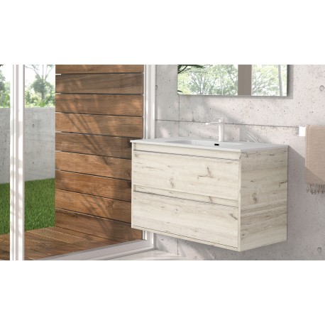 MUEBLE DE BAÑO SUSPENDIDO ZAO 60cm. DE 2 CAJONES + LAVABO + ESPEJO 
