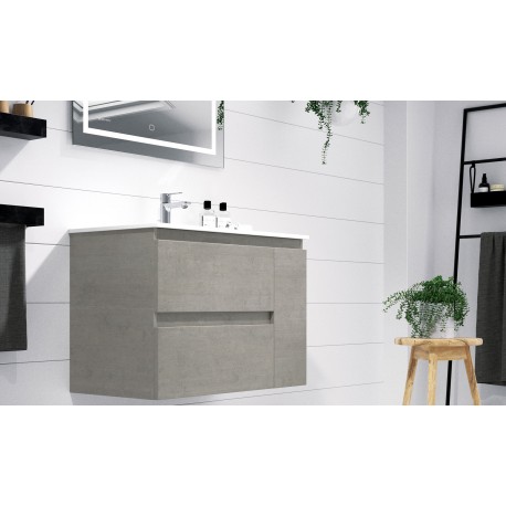 BATHROOM HUNG FURNITURE NASU WITH TWO DRAWERS AND HEATED BACKLIT LED MIRROR, 80CM