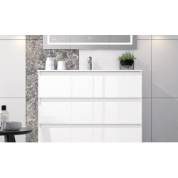 BATHROOM OROSI CABINET  WITH THREE DRAWERS AND HEATED BACKLIT LED MIRROR, 80CM