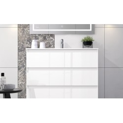BATHROOM OROSI CABINET  WITH THREE DRAWERS AND HEATED BACKLIT LED MIRROR, 100CM
