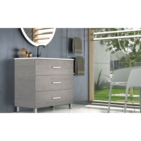 MUEBLE DE BAÑO OROSI 60cm. DE 3 CAJONES + LAVABO + ESPEJO LED 