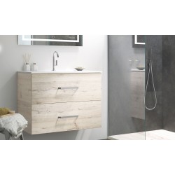 BATHROOM HUNG FURNITURE WITH TWO DRAWERS AND HEATED BACKLIT LED MIRROR, 80CM