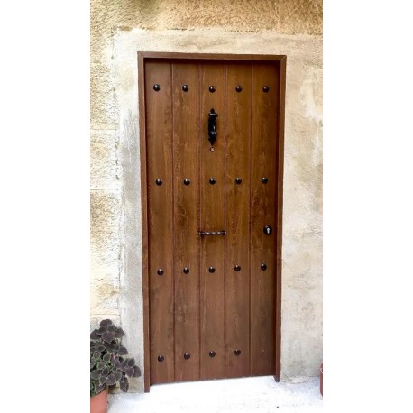 PUERTA DE ENTRADA RUSTICA NOGAL 80cm IZQUIERDA
