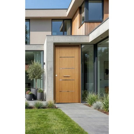 PUERTA ENTRADA RESIDENCIAL PVC ROBLE 80CM DERECHA