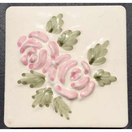 AZULEJO DECORATIVO ROSA CREMA BRILLO 10x10cm.